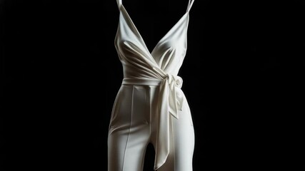 Poster - A woman's white jumpsuit displayed on a mannequin, ideal for fashion and retail use