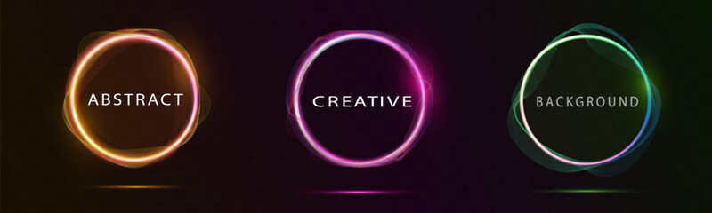 Aufkleber - Creative abstract background with glowing neon circular waveforms and dark gradient design.
