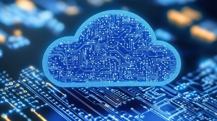 Poster - Abstract graphic of a cloud with circuit board technology design
