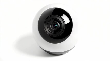 Poster - A camera sits on a table, with its white and black body visible