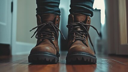 Aufkleber - A close-up shot of a pair of boots on a wooden floor, great for lifestyle and interior design images