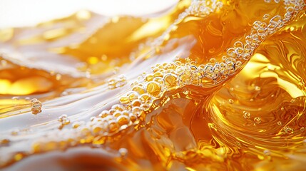 Fototapete - Bright yellow liquid pooling and creating abstract patterns with soft light diffusion effects for a vivid artistic impression