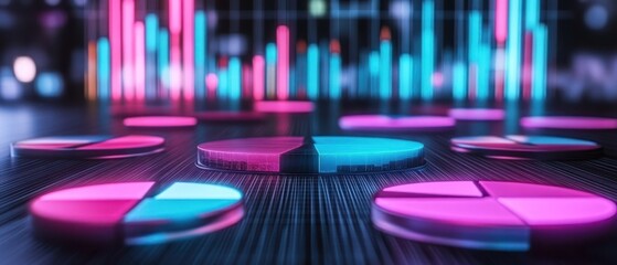 Poster - neon pie charts on dark background