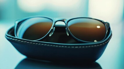 Poster - A pair of sunglasses resting on top of a black case, ready for use or storage