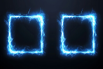 Poster - Electric blue glowing square frames with dynamic energy effects on a dark background