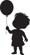 © Pritam - Black and white silhouette of a child holding a balloon isolated on white background, vector illustration for kids design, nursery art