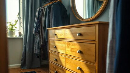 Poster - A typical bedroom setup with a dresser and mirror