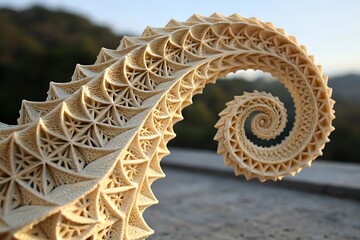 Wall Mural - Intricate Spiral Structure: An astonishingly detailed structure unfurls in a mesmerizing spiral, its precise geometric patterns and organic forms.