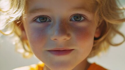 Aufkleber - Young kid's face with bright orange shirt, suitable for illustrations or editorial use