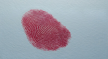 Poster - Detailed Red Fingerprint on Light Blue Surface Illustrating Forensic Science and Security Identification