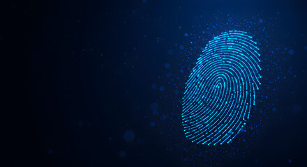 Poster - Glowing Blue Fingerprint Scan with Abstract Geometric Pattern Data Security Concept