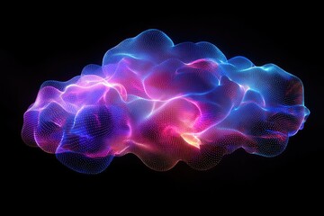 Poster - Glowing neon cloud with dotted mesh on black background. Great for cloud storage, big data, networking, and future tech concepts