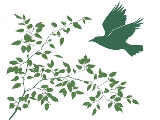 bird silhouette in flight amidst branches with foliage
