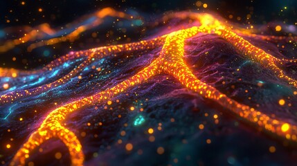 Poster - Colorful glowing abstract background with neon reef veins illuminating underwater scenes and creating a spectacular visual experience