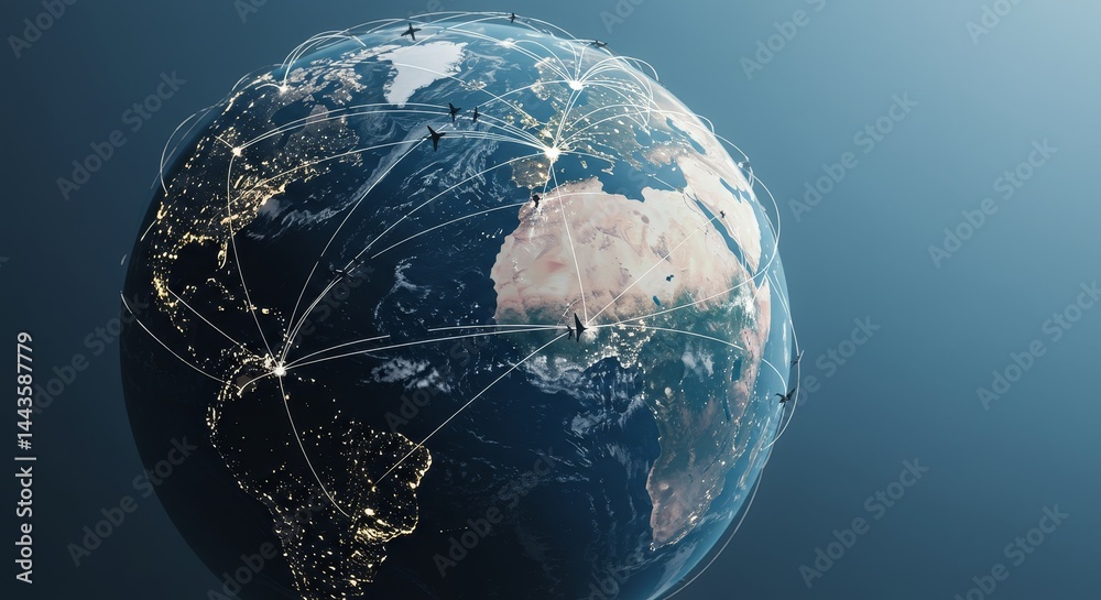 Global Connectivity Network - Airplanes connect cities across the globe ...