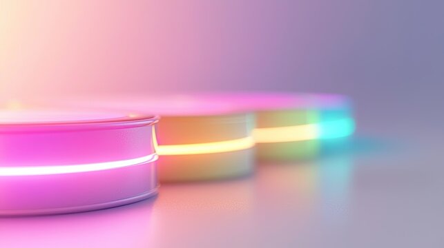 Abstract Colorful Cylinders with Neon Glow on White Background