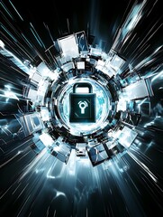 Poster - Abstract Futuristic Cybersecurity Concept with Glowing Lock