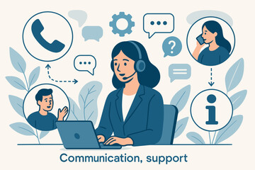 Poster - Business creative illustration. Vector concept of communication, support, call center. Illustration for web banner, social media, business presentation, marketing material.