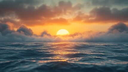 Poster - Majestic sunset over the ocean with brilliant colors blending into the horizon creating a peaceful atmosphere of natural beauty and serenity
