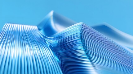 Aufkleber - 抽象的な青色の波状表面の3Dレンダリング 未来的な背景を持つメタリックの質感 光と影のダイナミックなデザイン