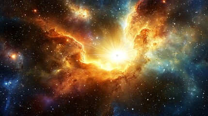 Poster - Breathtaking nebula in the night sky illuminated by cosmic pulsar beams and natural sunlight captured handheld for a stunning view