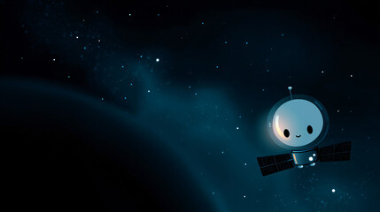 Wall Mural - cute cartoon satellite exploring outer space illustration