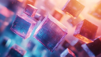 Poster - Eye-catching bunch of cubes suspended in mid-air creating an abstract art scene that captivates the viewer with its dynamic energy