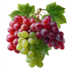 Wall Mural - Fresh red and green grape clusters with green leaves ripe juicy sweet healthy fruit perfect for food and drink ingredients isolated on transparent background. isolated white background