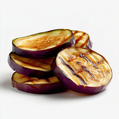 Wall Mural - Grilled eggplant slices with golden-brown sear marks juicy and smoky texture healthy vegetable perfect for cooking or salad isolated on transparent background. isolated white background