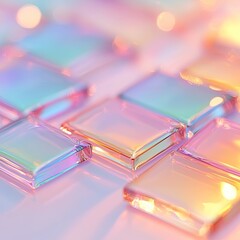 Poster - Iridescent Holographic Squares Abstract Art