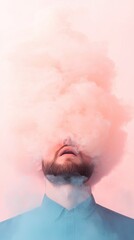 Poster - Man Surrounded by Pink Vapor Cloud, Pastel Portrait