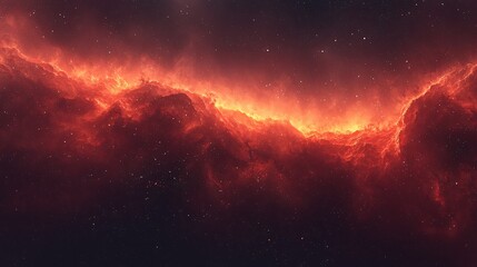 Poster - Radiant red nebula with sparkling stars creating an enchanting cosmic scene filled with celestial wonders and mystical beauty