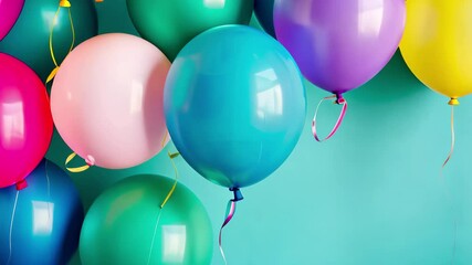 Aufkleber - Colorful balloons floating against a vibrant blue background, perfect for celebrations, parties, and festive occasions