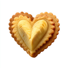 Wall Mural - Realistic heart-shaped butter cookie with golden brown edges and crumbly texture perfect for holidays or gifts isolated on transparent background isolated white background