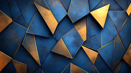 Poster - Abstract geometric background with blue and golden textured facets decorative pattern elegant design