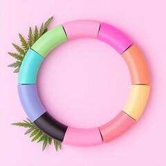 Poster - Pastel Colored Tubes Forming a Circle on Pink Background