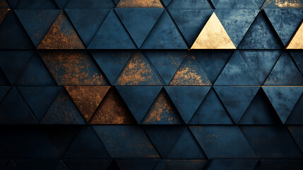 Leinwandbilder - Abstract geometric background with textured blue and gold triangles modern decorative design for presentations and creative projects
