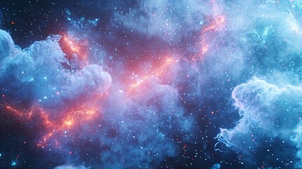 Poster - Captivating nebula scene filled with twinkling stars and colorful nebulas creating a cosmic wonderland of celestial energy and subatomic reactions