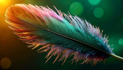 close up of beautiful pink feather falling with abstract colorful background, graphic resource