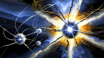 Poster - intricate computer generated artwork depicting celestial energy fields and pulsar magnetic bursts in