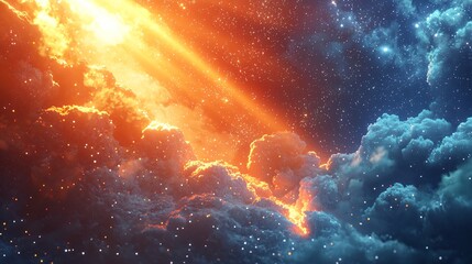 Poster - Explosive orange fireball erupting in a dramatic display of light and energy against a dark background in a fiery cosmic event