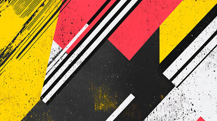 Poster - Abstract geometric grunge background featuring bold diagonal stripes and shapes in yellow red and black