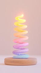 Poster - Pastel Rainbow Spiral with Glitter on Wooden Base