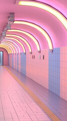 Poster - Pink and Blue Geometric Tunnel with Glowing Lights