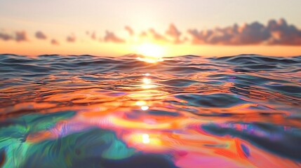 Poster - Spectacular sunset over the ocean with warm colors blending into the horizon creating a dreamlike atmosphere of peace and tranquility