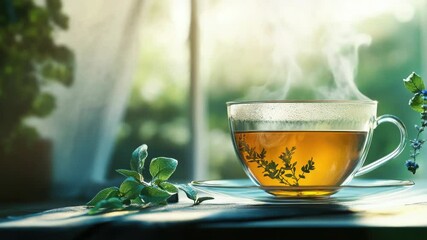 Poster - A warm and cozy cup of tea with steam rising from the top, perfect for a relaxing moment