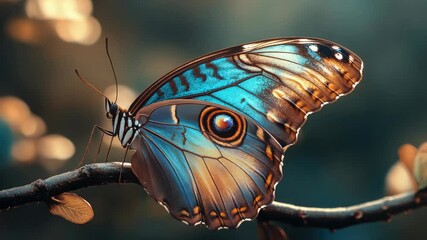 Poster - A close-up shot of a butterfly perched on a tree branch, showcasing its vibrant colors and delicate features