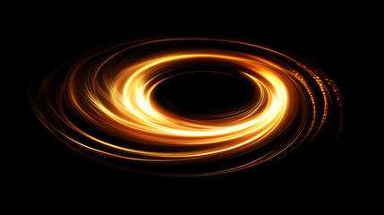Poster - Abstract golden swirl of light energy trail on black background elegant luminous illustration concept creative graphic design visual art backdrop modern futuristic circular swirl