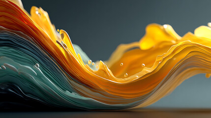 Poster - Abstract gradient layers of liquid flow with vibrant yellow and turquoise tones in a modern wave like design for dynamic backgrounds