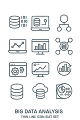 Aufkleber - big data analysis is represented by a thin line icon set, which includes outline pictograms for data